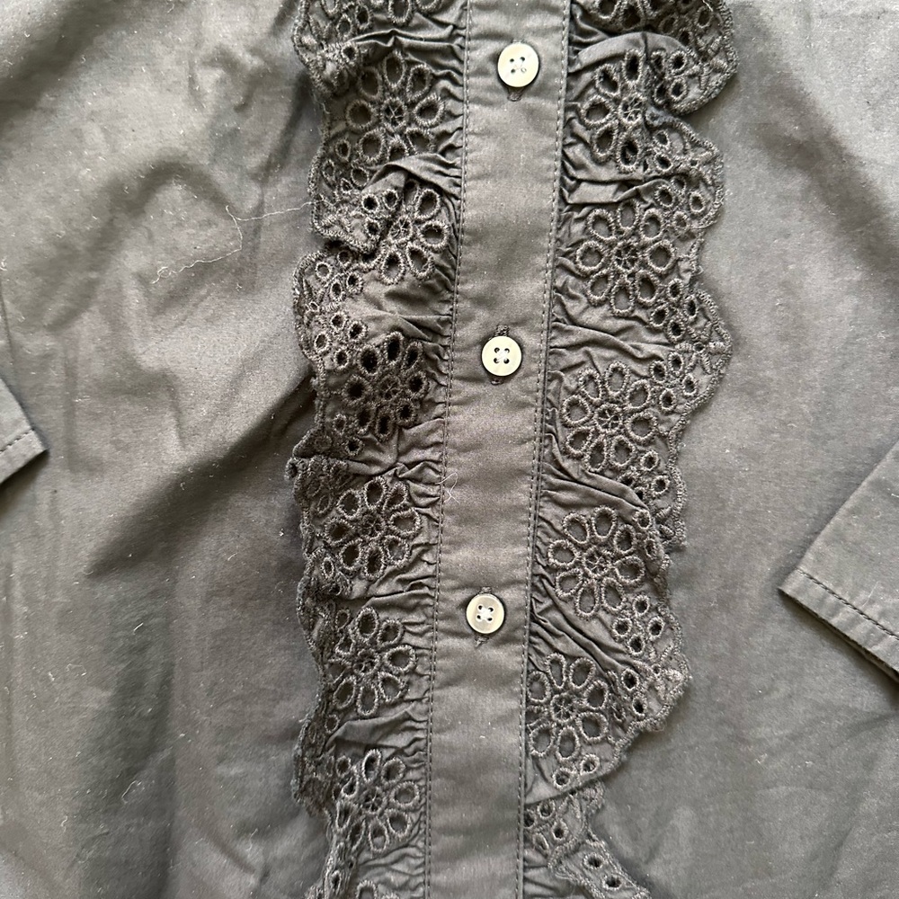 Elegant Black Lace-Trimmed Women's Buttondown